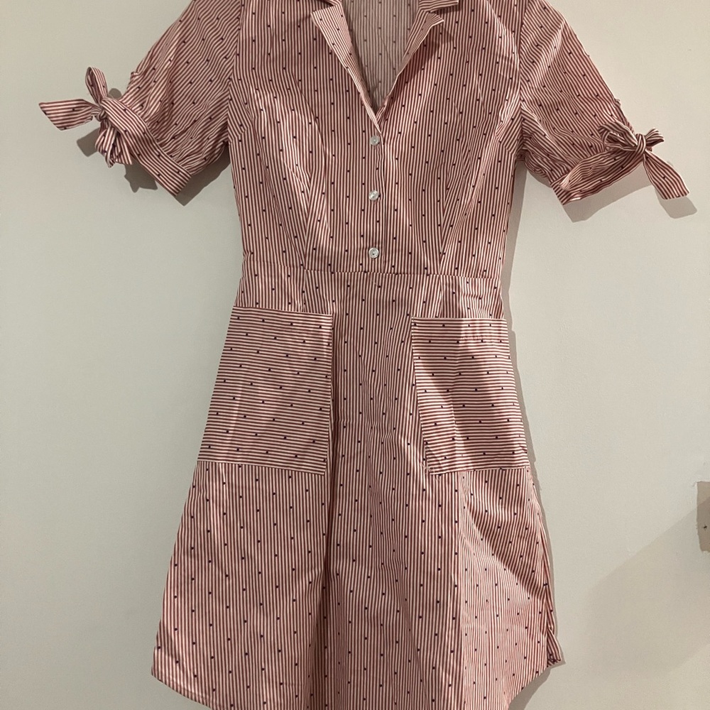 Monteau Pink Striped Mini Dress with Bow Sleeves